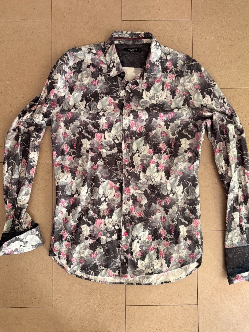Ted Baker Men's 100% cotton Floral Shirt-French Cuffs-Size 15.5 MED